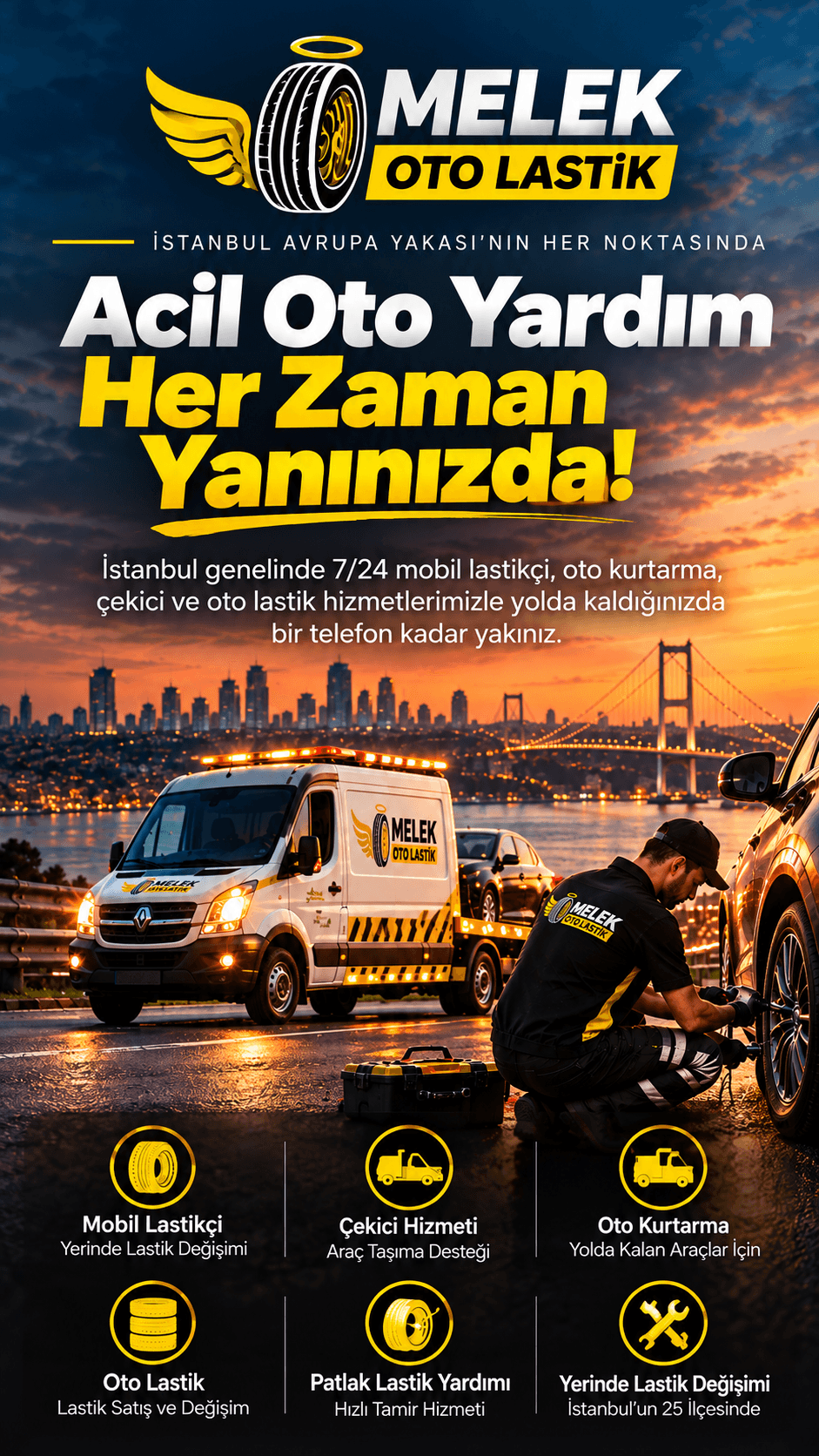 Melek Oto Lastik İstanbul Avrupa Yakası yol yardım hizmetleri